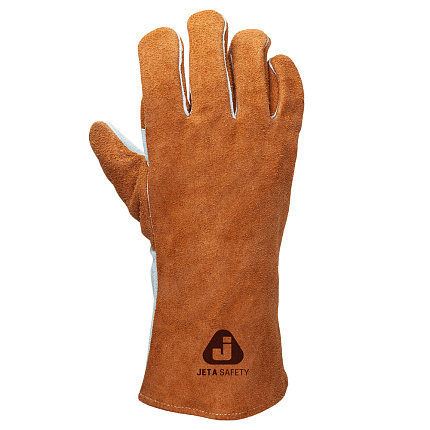 Перчатки сварщика Jeta Safety с крагой из спилковой кожи с подкл. из х/б ткани и флиса с доп. наклад